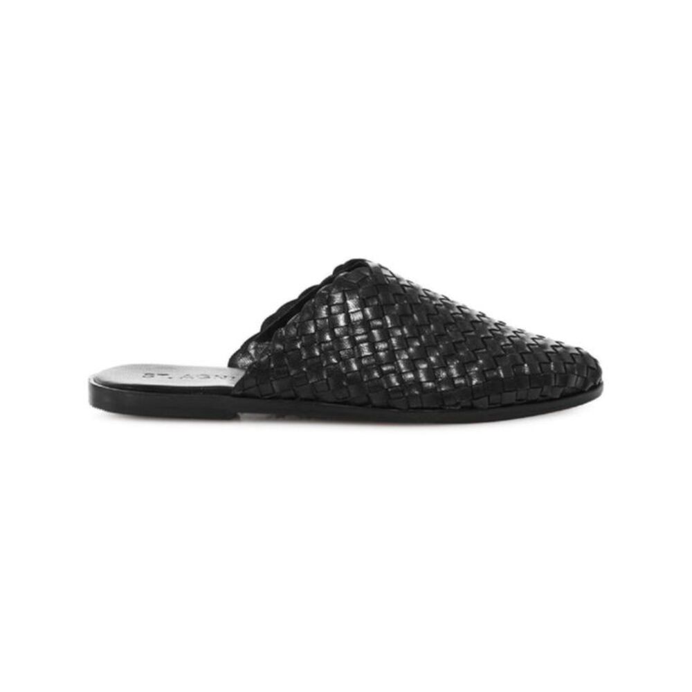 ST. AGNI Womens Black Woven Caio Pointed Toe Slip On Leather Mules 35 - Picture 2 of 3